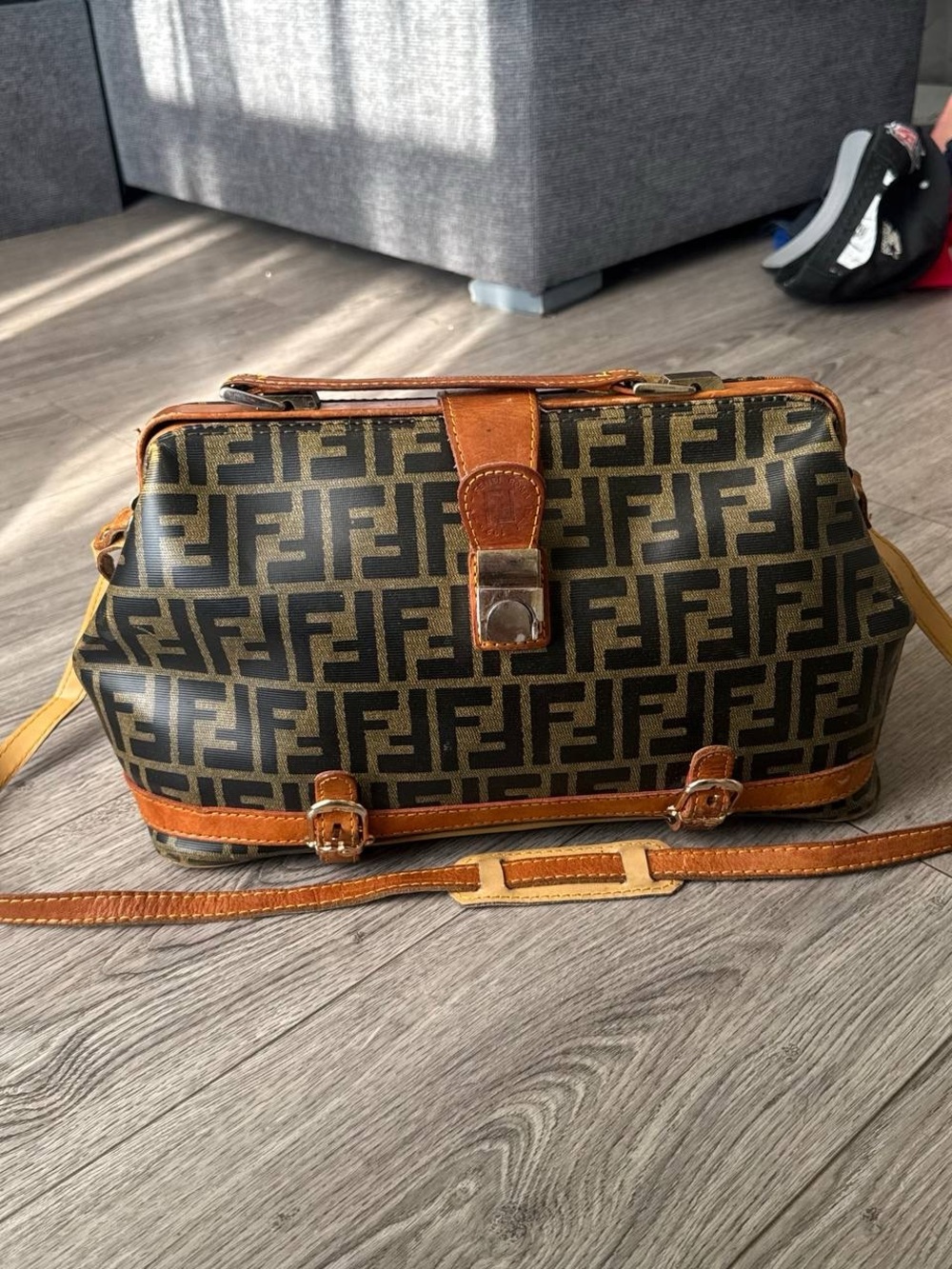 Fendi Zucca Logo Crossbody Satchel in Brown and Tan